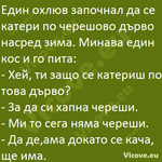 Един охлюв започнал да се катери по черешово дърво